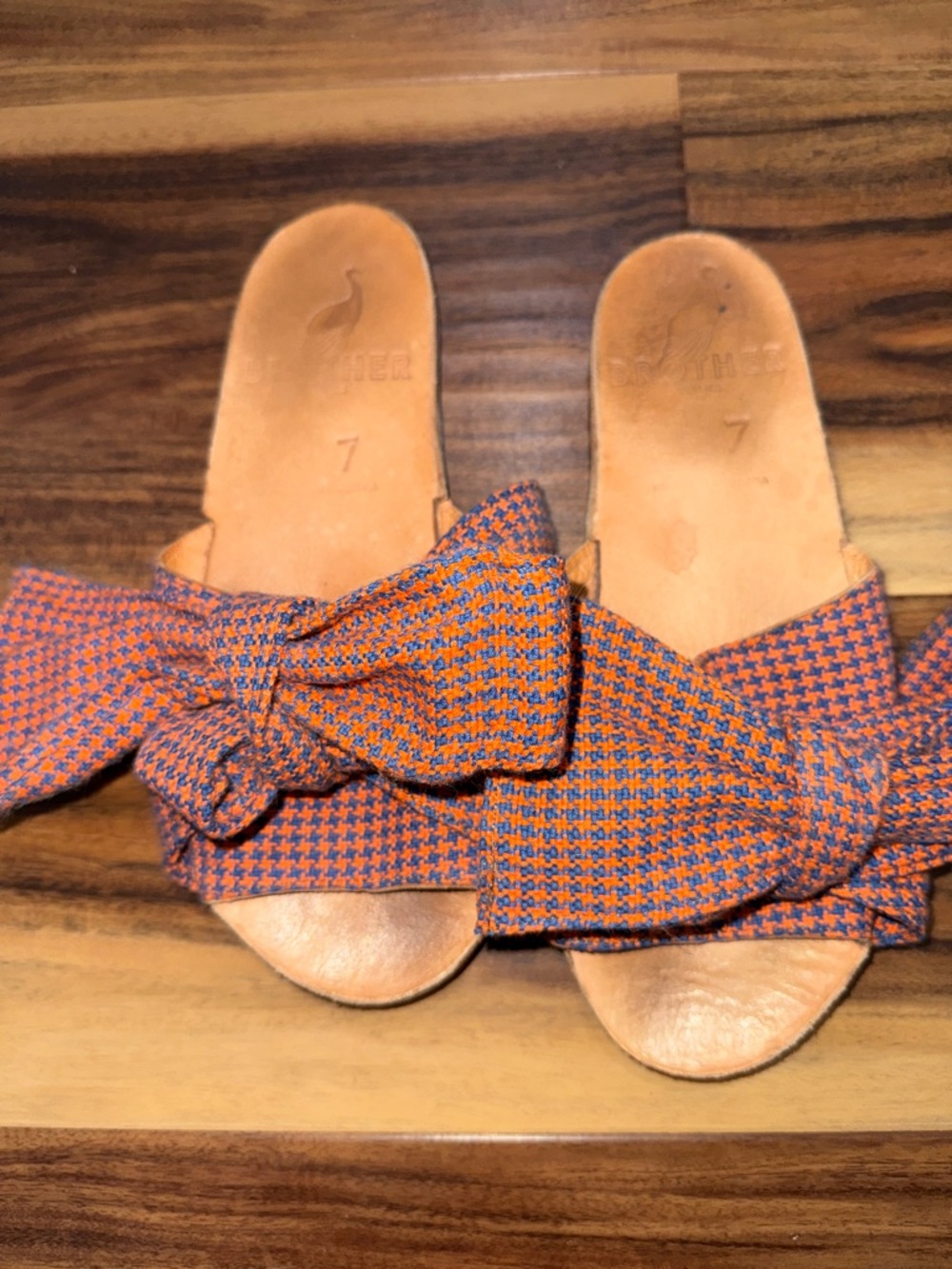 Brother Vellies burkina Bow Slide Sandals in Orange and Blue
